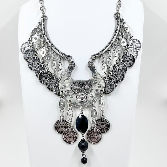 Up-Cycled - Paparazzi Treasure Temptress Antiqued Silver Faux Coin 16” Necklace - Picture 2 of 8